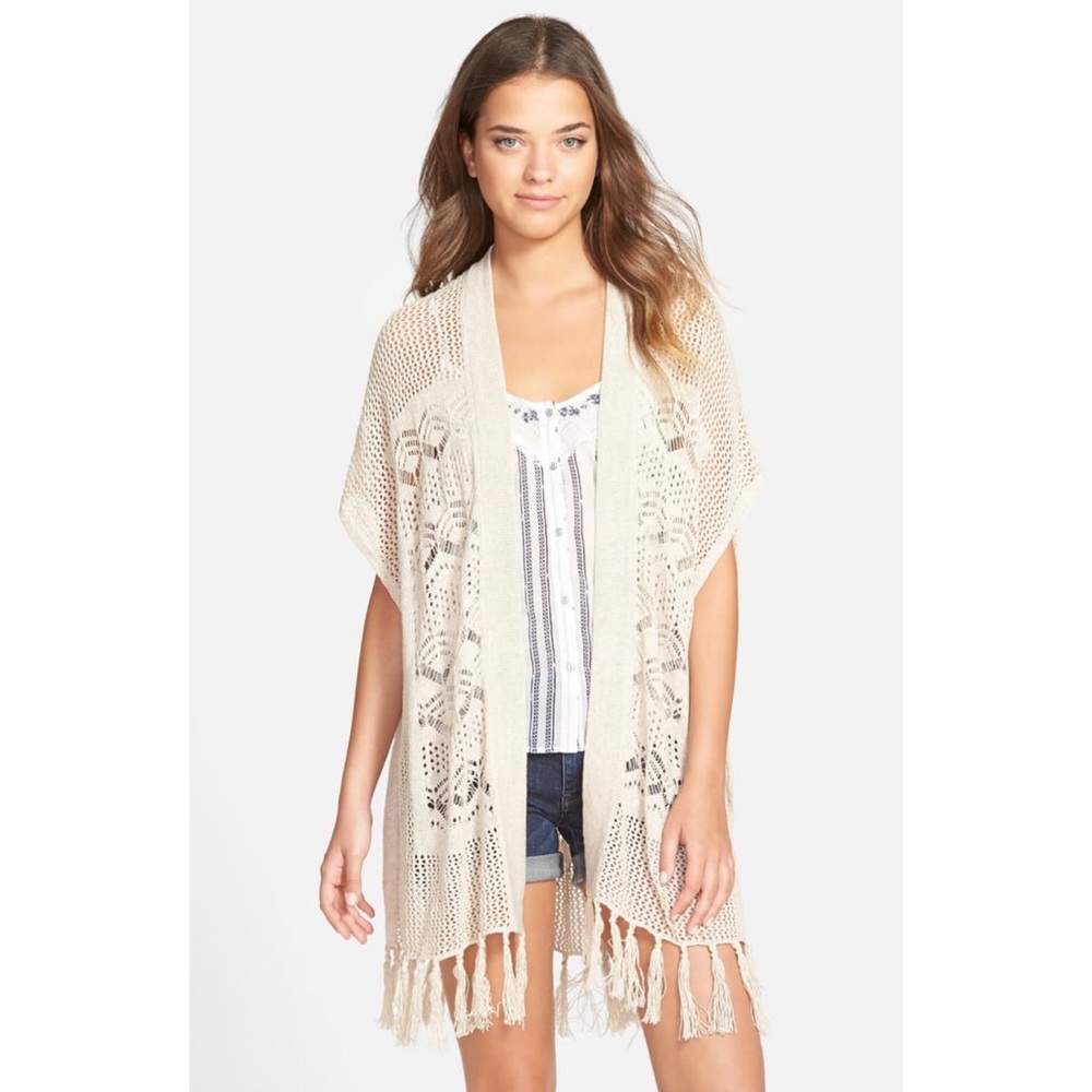 Hinge FRINGE KIMONO TASSEL CROCHET COVERUP XS/S